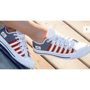 American‎ Flag Low Top MAGA Sneakers Women Patriotic Stars Stripes USA  size 9